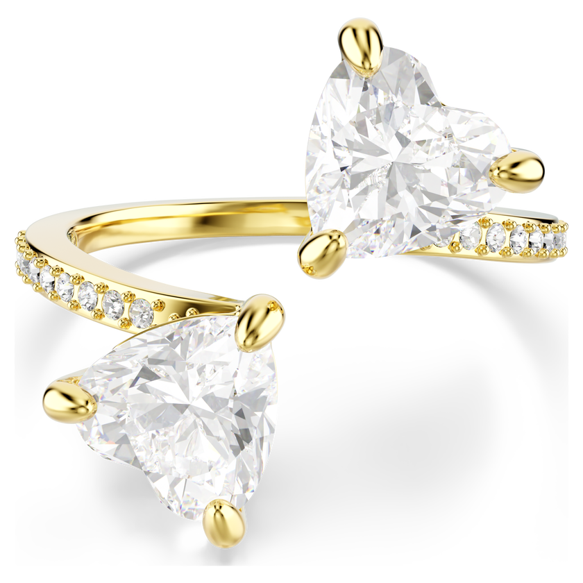 swarovski خاتم مفتوح mesmera attract، قطع على شكل قلب، صف من أحجار الكريستال الصغيرة المتراصة، شكل قلب، لون أبيض، طلاء باللون الذهبي