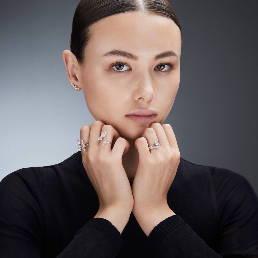 swarovski خاتم galaxy، طقم من قطعتين، ألماس مُصنع في المختبر بإجمالي 1 4 قيراط، شكل كمثرى، ذهب أبيض عيار 18
