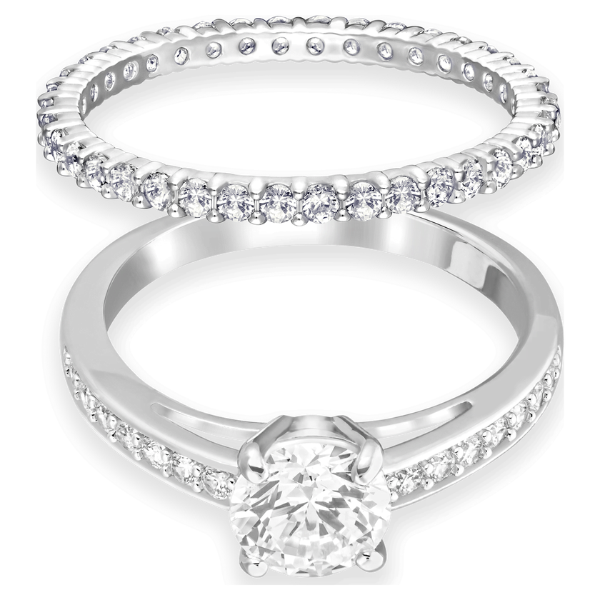 swarovski مجموعة خواتم i do، لون أبيض، طلاء روديوم