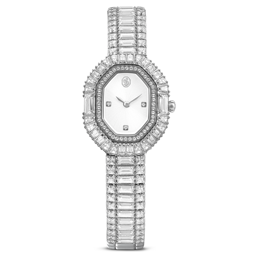 swarovski ساعة يد matrix octagon، قطع باغيت، سوار معدني، لون فضي، ستانلس ستيل