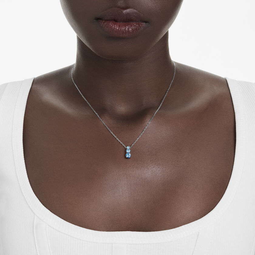 swarovski قلادة stilla attract، قطع مُستدير، لون أزرق، طلاء روديوم