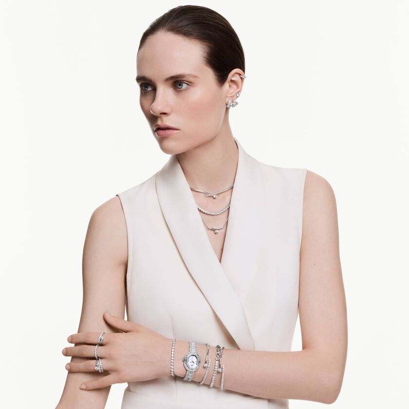 swarovski خاتم مفتوح matrix، قطع مُستدير، لون أبيض، طلاء روديوم