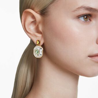 swarovski أقراط متدلية chroma، تصميم غير متماثل، قطع مُثَمَّن، ألوان متعددة، طلاء باللون الذهبي