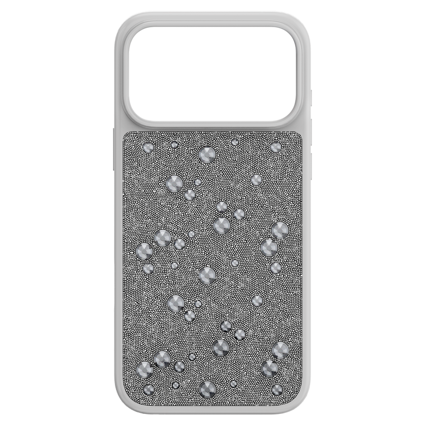 swarovski حافظة high للهاتف الذكي، كريستالات مسطحة من الخلف، iphone  17 pro max، لون فضي