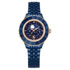 swarovski ساعة قمرية octea، سويسرية الصنع، سوار معدني، لون أزرق، لمسة نهائية باللون الأزرق