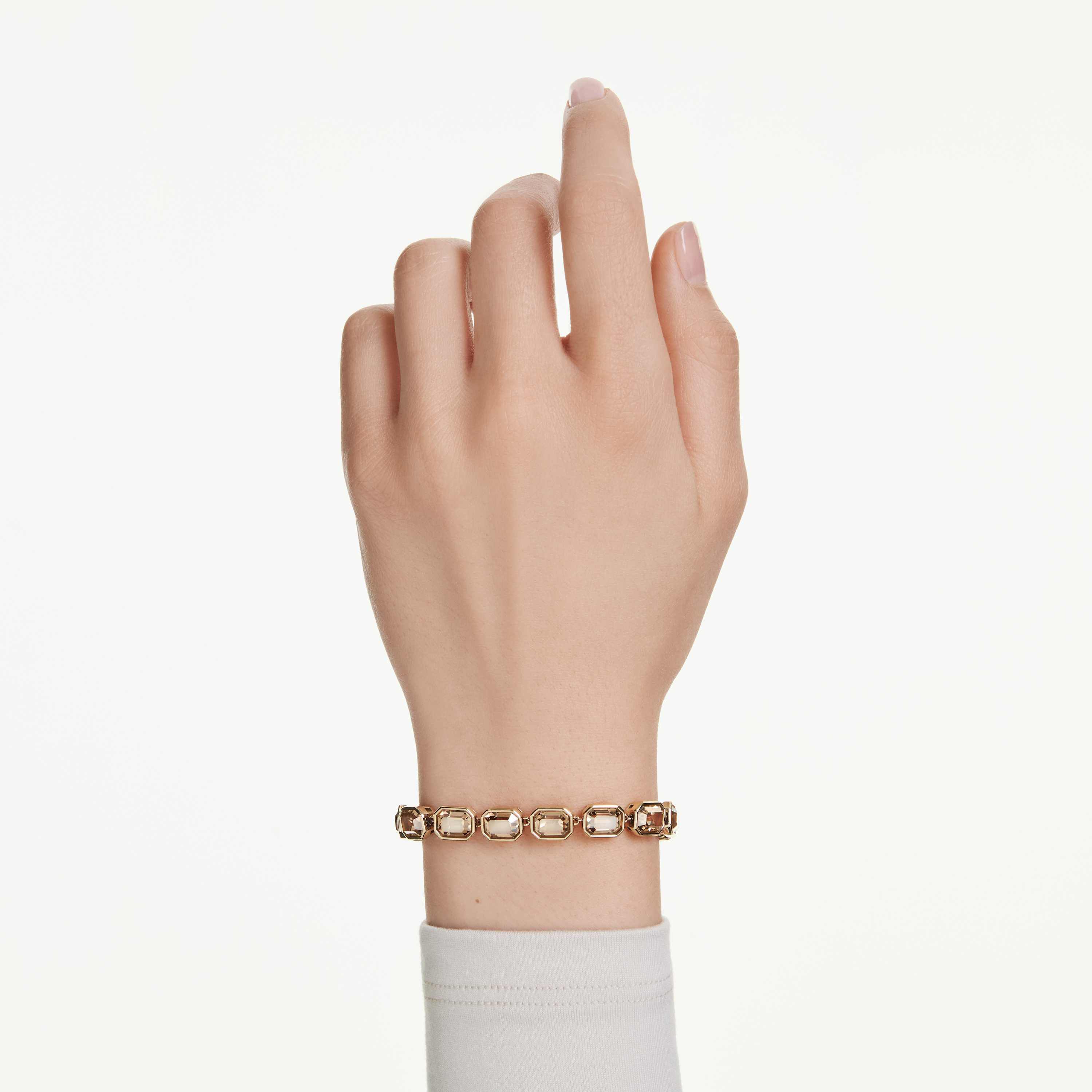 swarovski عقد millenia tennis، قطع مثمن، لون كراميل، طلاء باللون الذهبي