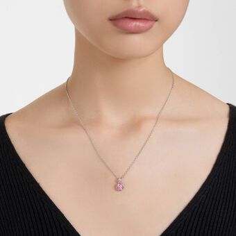 swarovski قلادة birthstone، قطع مربع، أكتوبر، لون وردي، طلاء روديوم