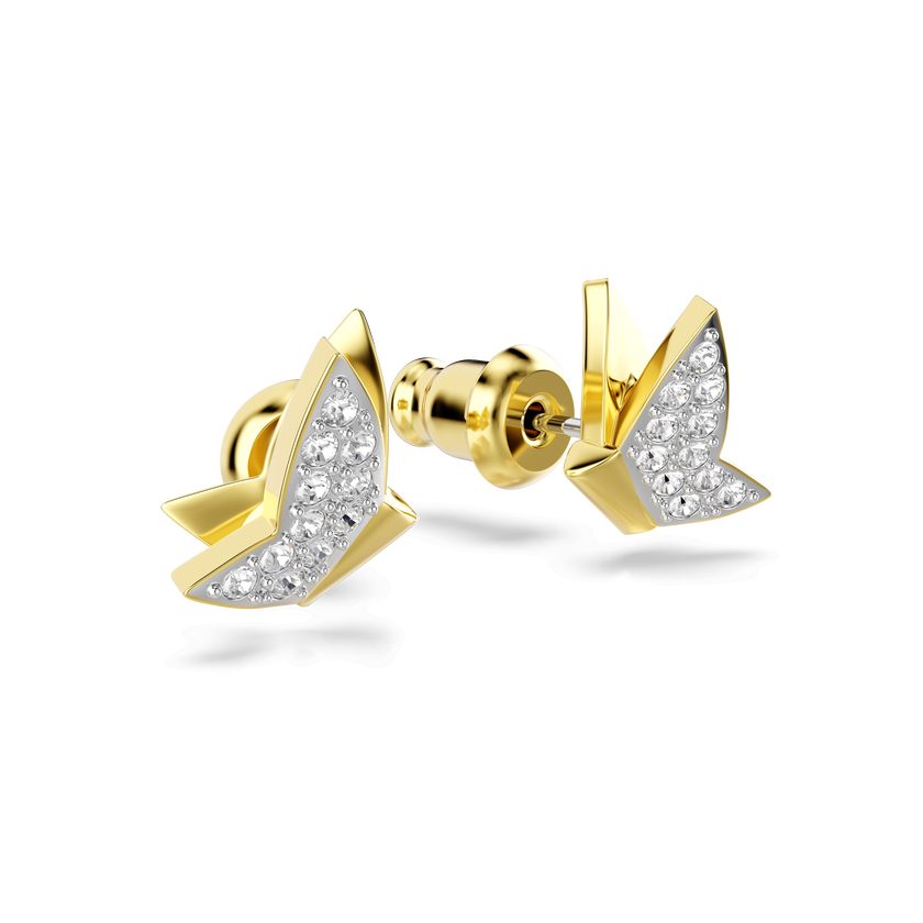 swarovski أقراط دبوسية idyllia lilia، فراشة، لون أبيض، لمسة نهائية من الذهب عيار 18 قيراط