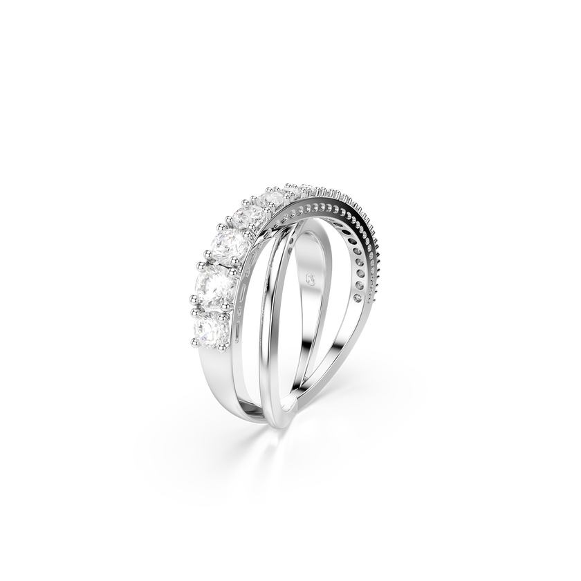 swarovski خاتم hyperbola، قطع متنوع، لون أبيض، لمسة نهائية باللون الفضي