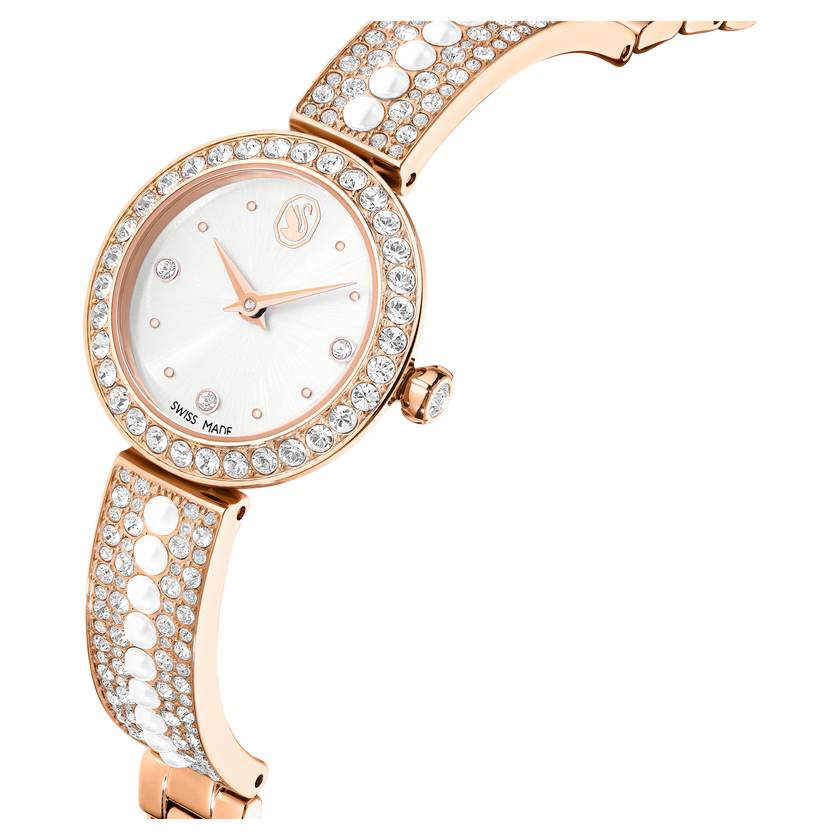 swarovski ساعة بسوار matrix pearl bangle، صناعة سويسرية، سوار مرصع بالكريستال، لون أبيض، لمسة نهائية باللون الذهبي الوردي