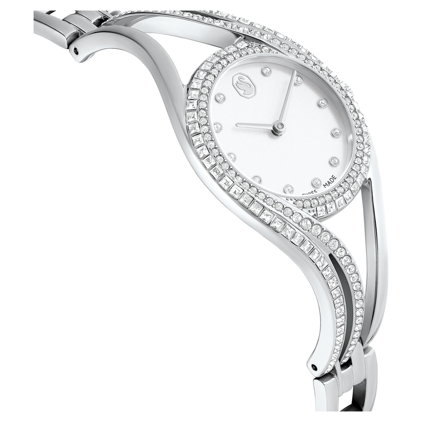 swarovski ساعة hyperbola bangle، سويسرية الصنع، سوار معدن، لون فضي، ستانلس ستيل