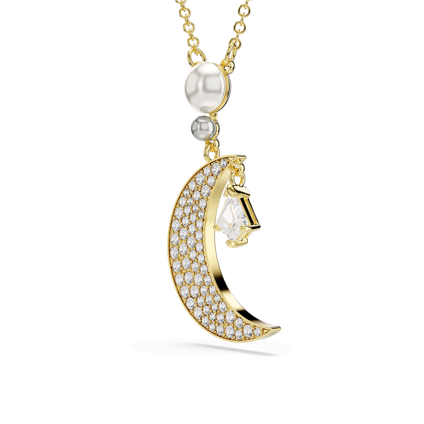 swarovski قلادة symbolica، قطع مُستدير، قمر، لون أبيض، لمسة نهائية من الذهب عيار 18 قيراط