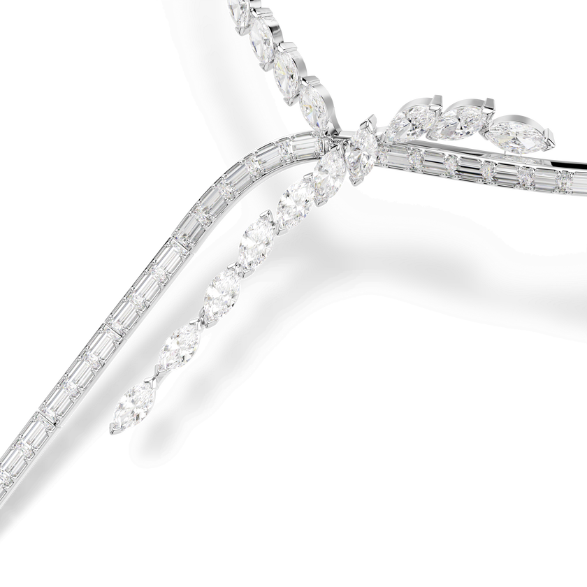swarovski عقد mesmera على شكل حرف y، قطع متنوع، لون أبيض، طلاء روديوم