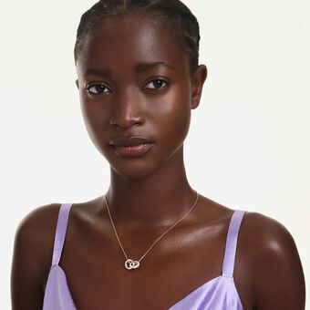 swarovski قلادة dextera، قطع مستدير، لون أبيض، طلاء باللون الذهبي الوردي