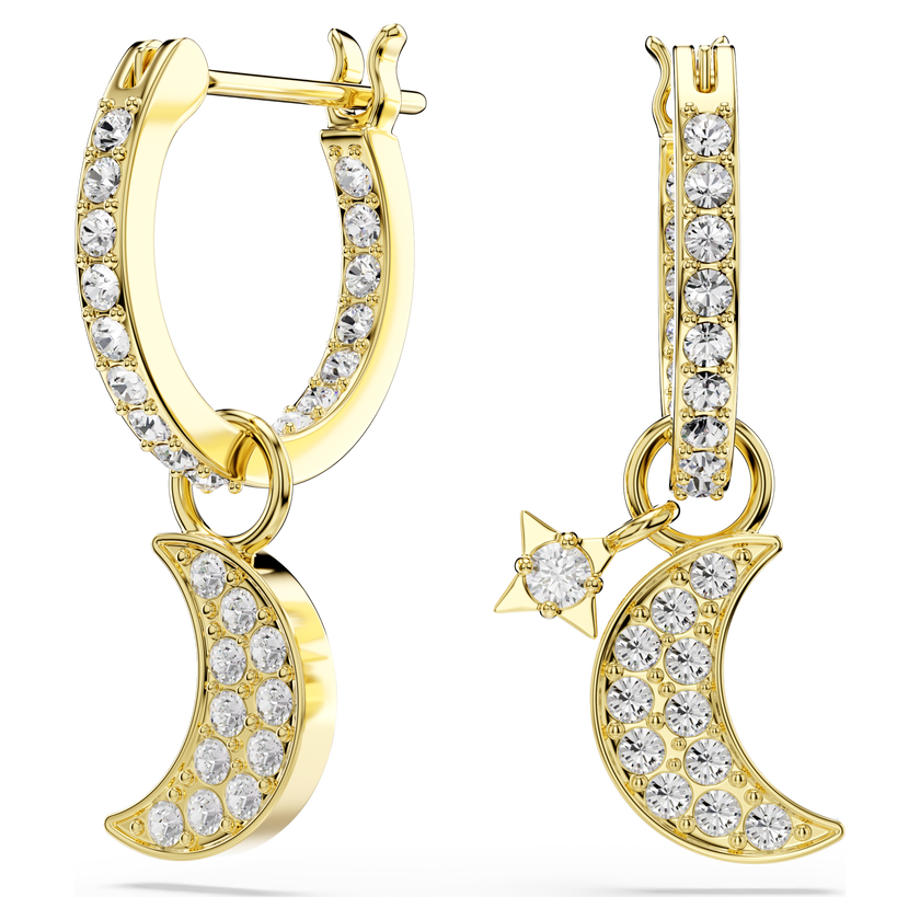 swarovski أقراط متدلية symbolica، قطع مُستدير، قمر، لون أبيض، لمسة نهائية من الذهب عيار 18 قيراط