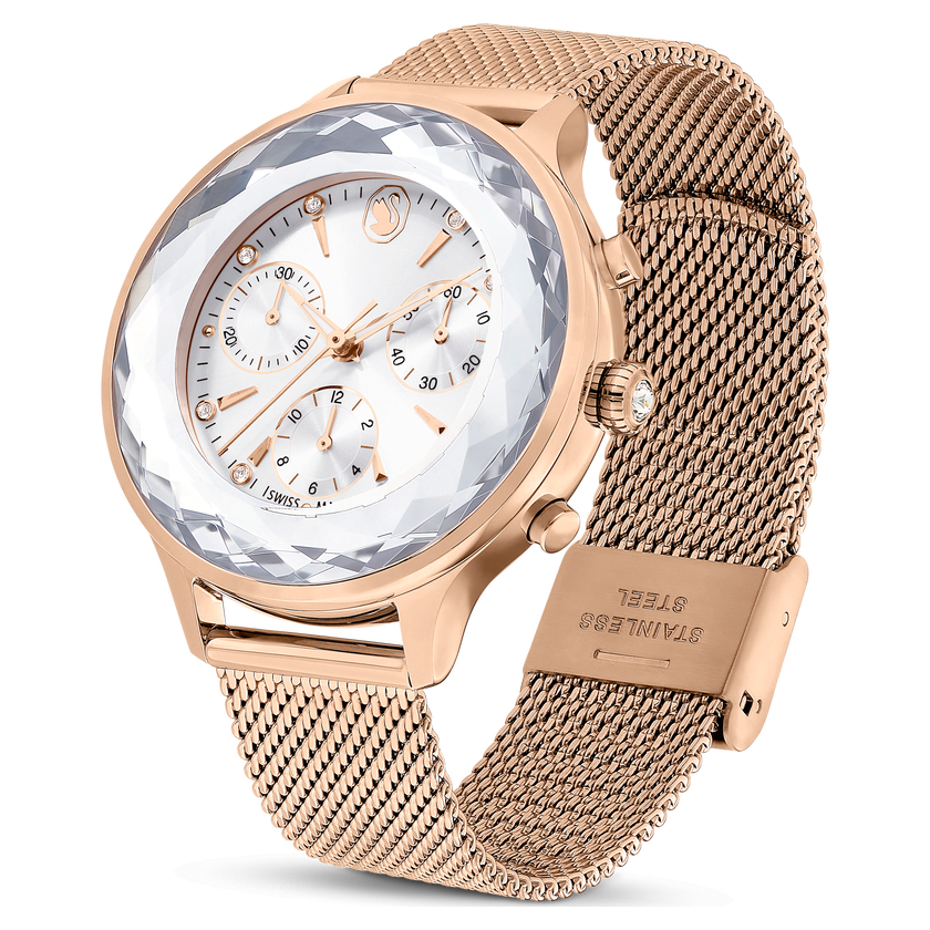 swarovski ساعة nova chrono، صناعة سويسرية، سوار معدني، لون ذهبي وردي، لمسة نهائية بلون ذهبي وردي