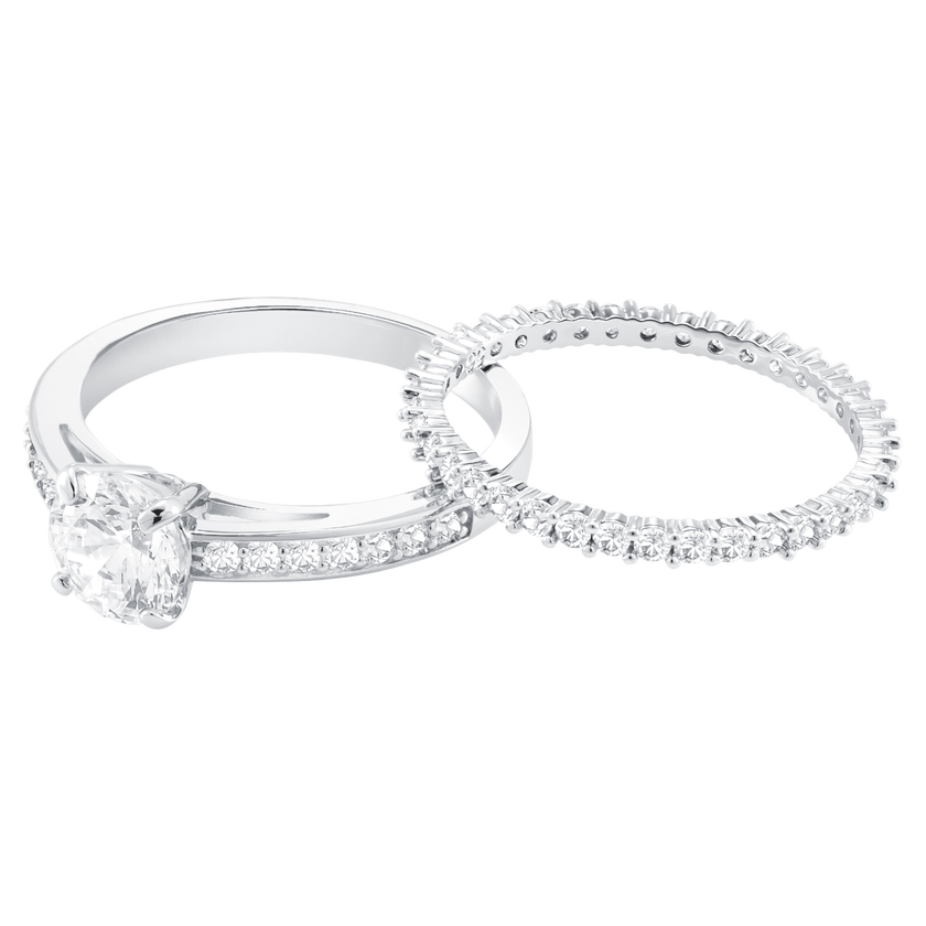 swarovski مجموعة خواتم i do، لون أبيض، طلاء روديوم