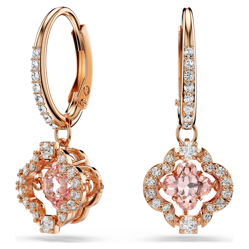 swarovski أقراط متدلية una، على شكل زهرة البرسيم، لون وردي، طلاء ذهبي وردي