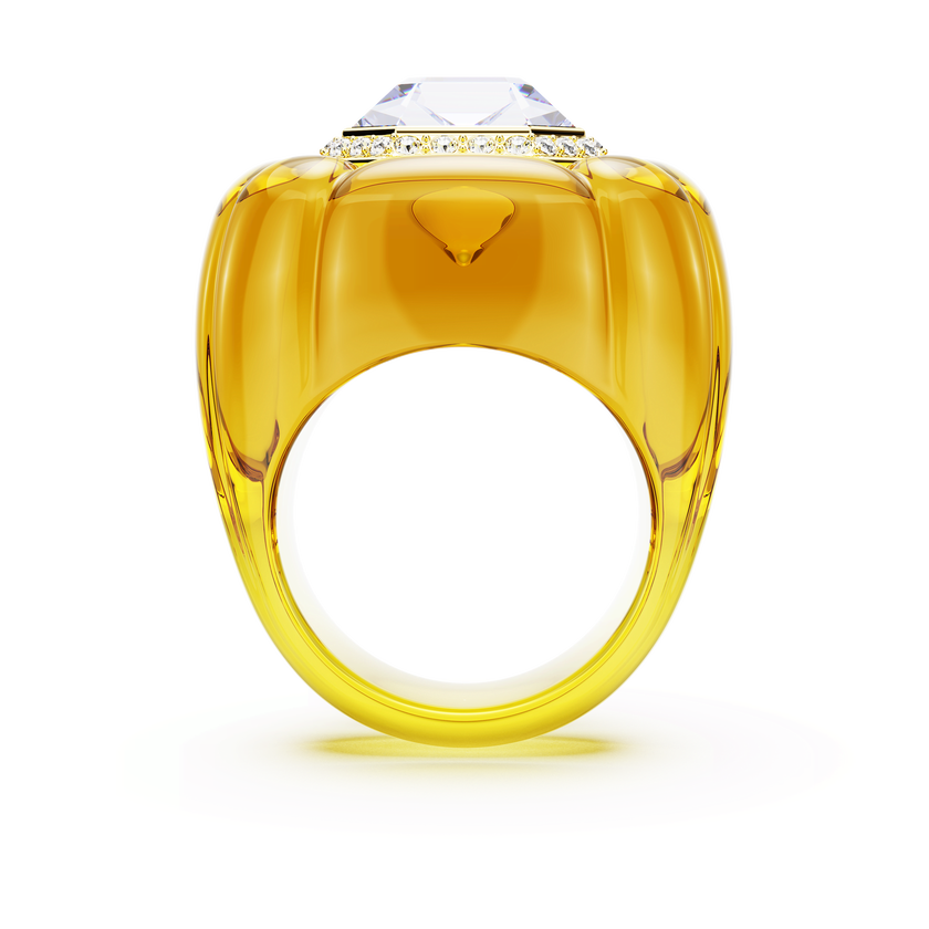 swarovski خاتم كوكتيل dulcis، قطع على شكل وسادة، كريستالات مُتراصَّة، لون أصفر