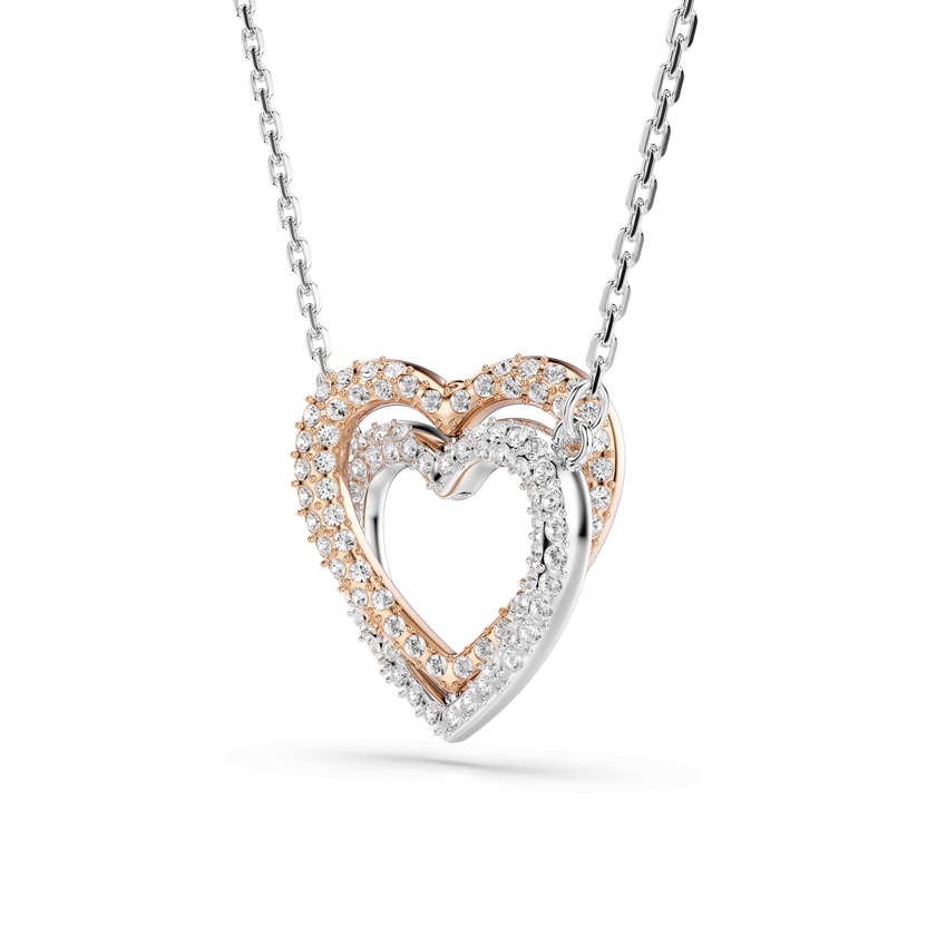 swarovski عقد hyperbola، قطع مُستدير، قلب، لون أبيض، لمسة نهائية من معادن مختلطة