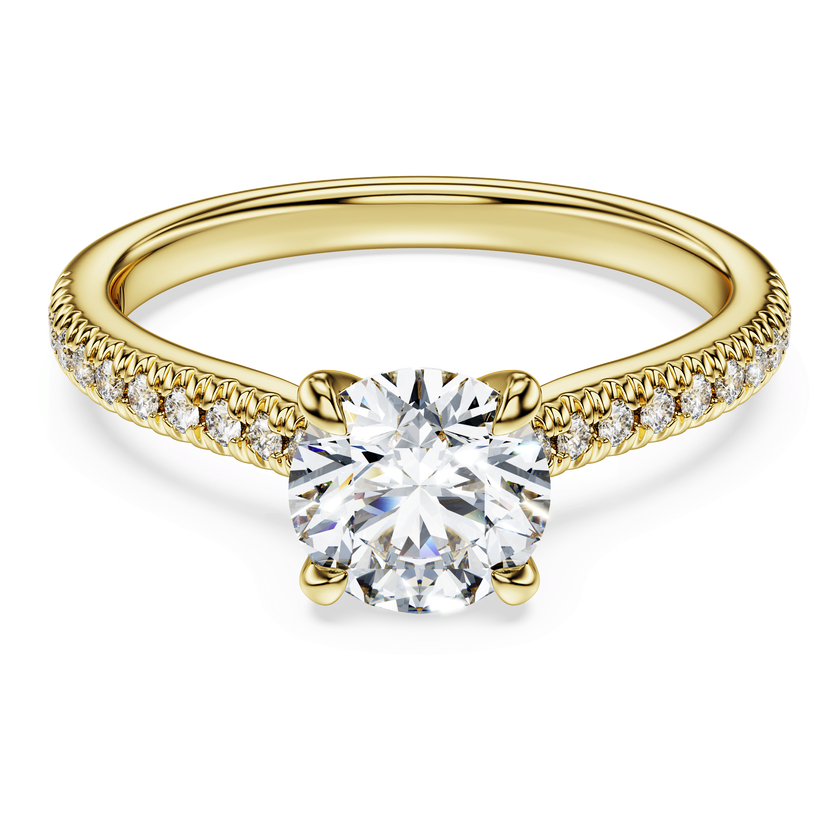 swarovski خاتم سوليتير eternity، أحجار ألماس مُصنعة في المختبر بإجمالي 1 2 قيراط، قطع مستدير، ذهب أصفر عيار 18