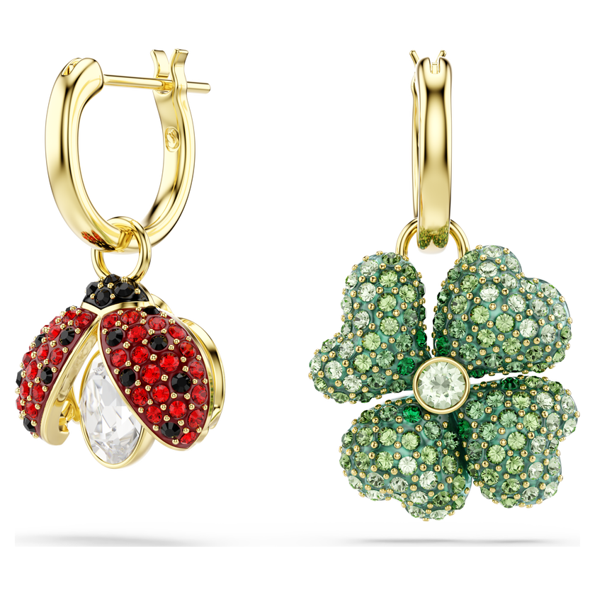swarovski أقراط متدلية idyllia، طقم  3 قطع ، شكل دعسوقة، شكل زهرة برسيم، شكل فراولة، ألوان متعددة، طلاء باللون الذهبي