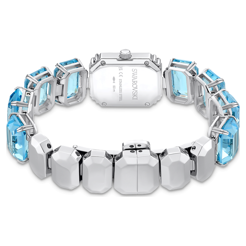 swarovski ساعة، سوار قطع مُثَمَّن، لون أزرق، ستانلس ستيل