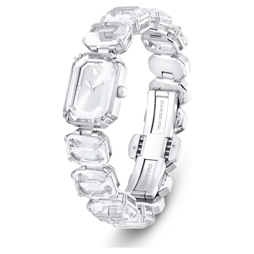 swarovski ساعة millenia، سوار بكريستالات مثمنة، لون أبيض، ستانلس ستيل