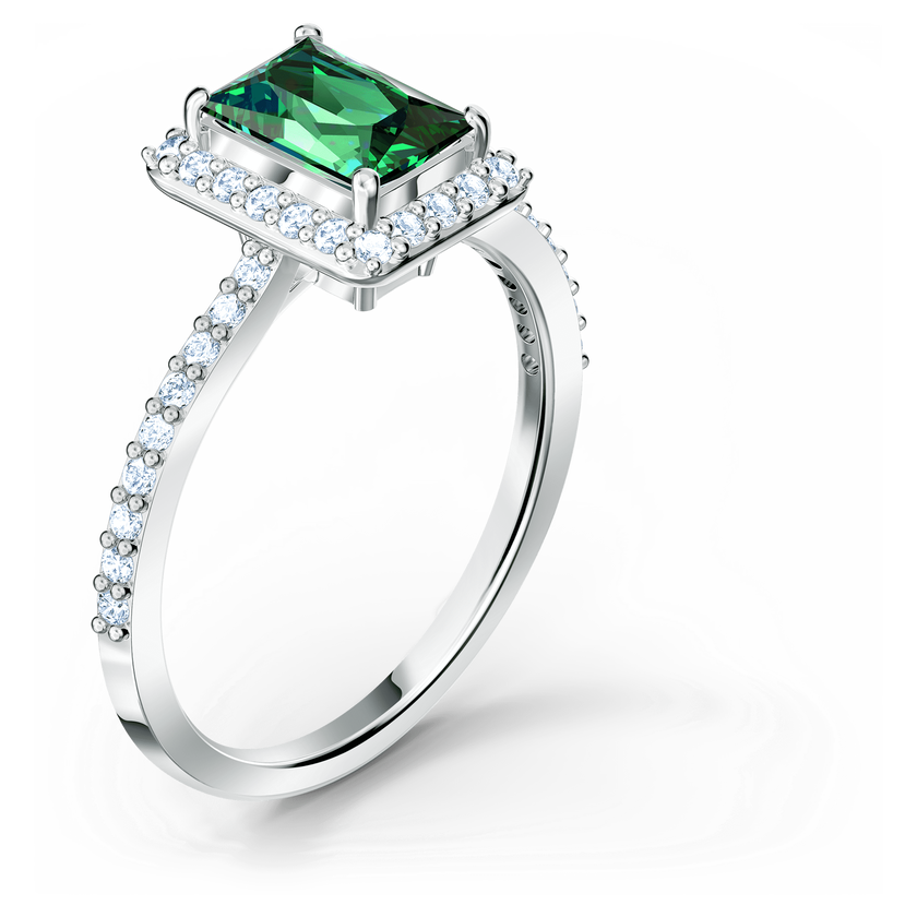 swarovski خاتم angelic مستطيل، لون أخضر، طلاء روديوم