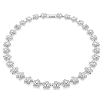 عقد ariana grande x swarovski، قطع مستدير، شكل زهرة، لون أبيض، طلاء روديوم