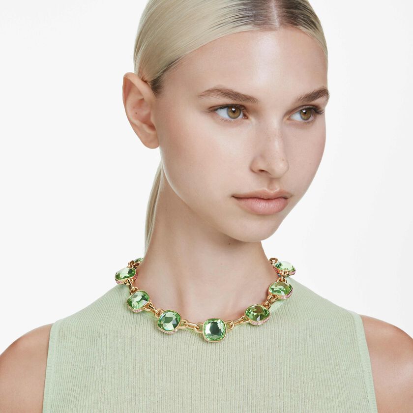 swarovski عقد choma tennis، قطع على شكل وسادة، لون أزرق، طلاء باللون الذهبي