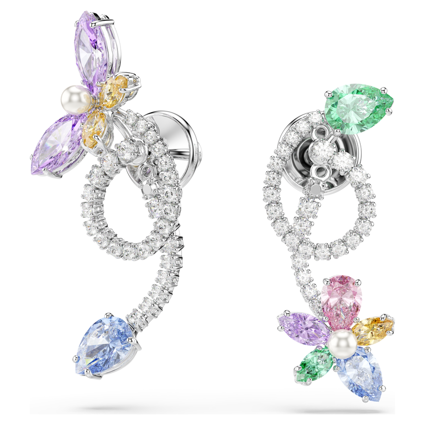 أقراط متدلية وحلية خلف الأذن ariana grande x swarovski، قطع متنوع، شكل يعسوب، شكل زهرة، ألوان متعددة، طلاء روديوم