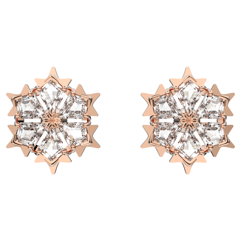 swarovski أقراط دبوسية magic، على شكل رقاقة ثلج، لون أبيض، طلاء باللون الذهبي الوردي