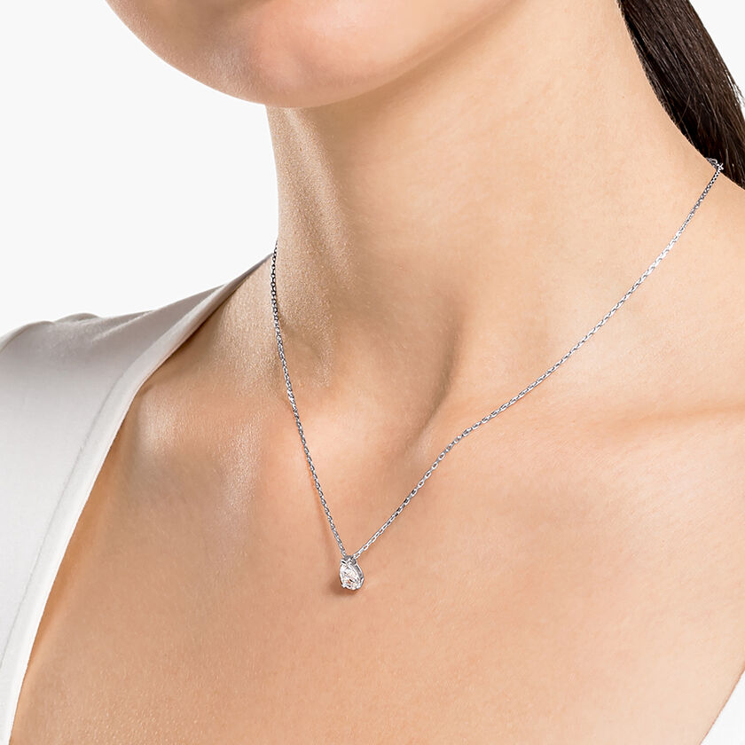swarovski طقم attract على شكل كمثري، لون أبيض، طلاء روديوم
