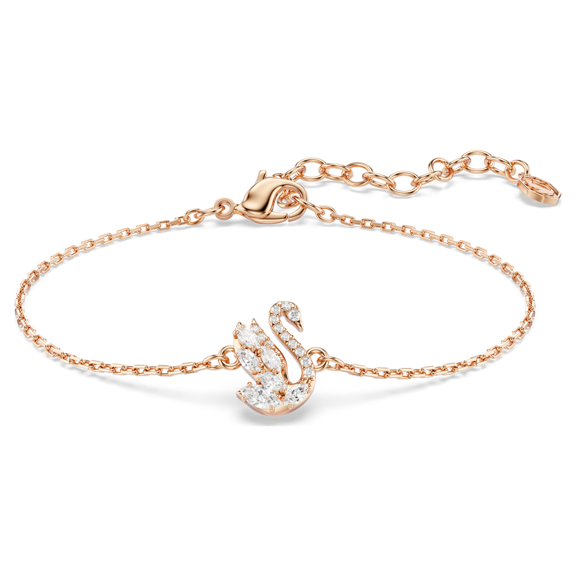 swarovski سوار swan، قطع متنوع، شكل بجعة، لون أبيض، طلاء باللون الذهبي الوردي