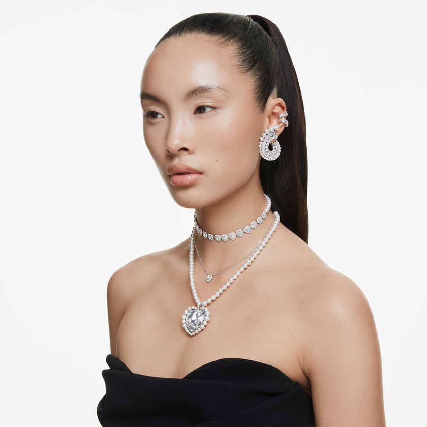 عقد شوكر تنس ariana grande x swarovski، قطع متنوع، شكل قلب، لون أبيض، طلاء روديوم