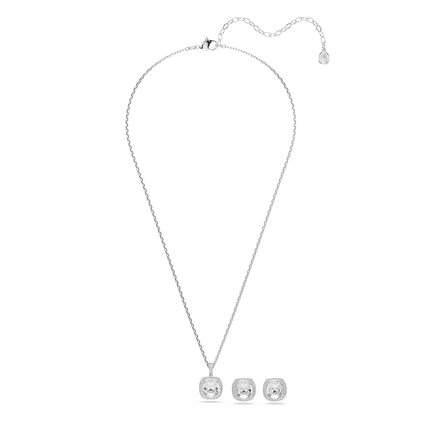 swarovski طقم una angelic، قطع كوشن، لون أبيض، طلاء روديوم