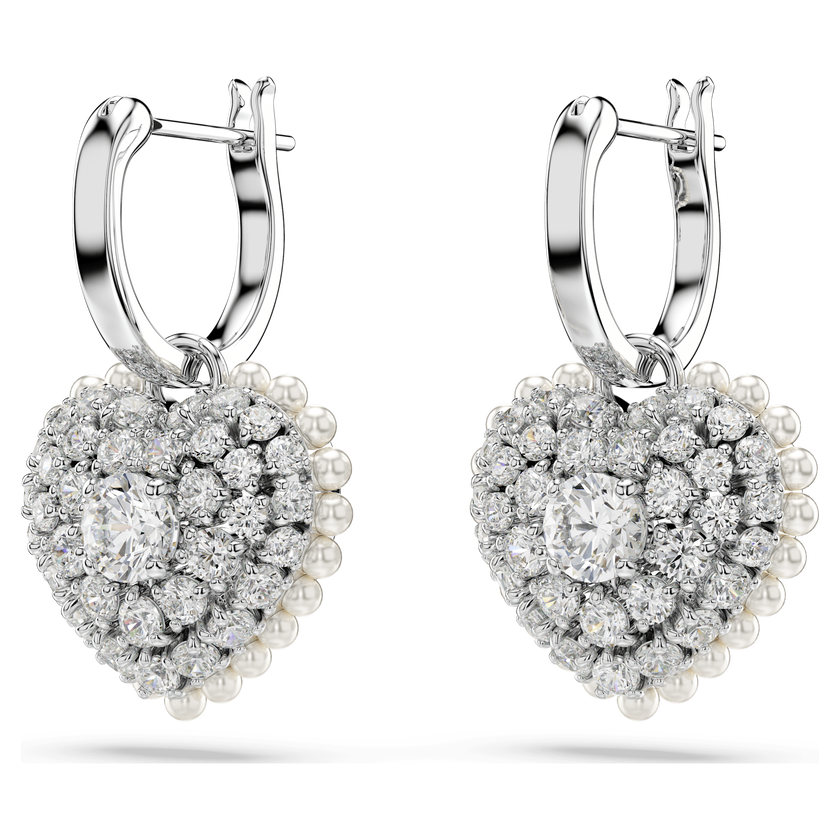 swarovski أقراط متدلية hyperbola، لؤلؤ كريستال، على شكل قلب، لون أبيض، طلاء روديوم