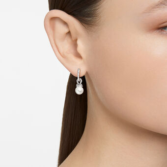 swarovski أقراط متدلية originally، لؤلؤ كريستال، ترصيع بافيه، لون أبيض، طلاء روديوم