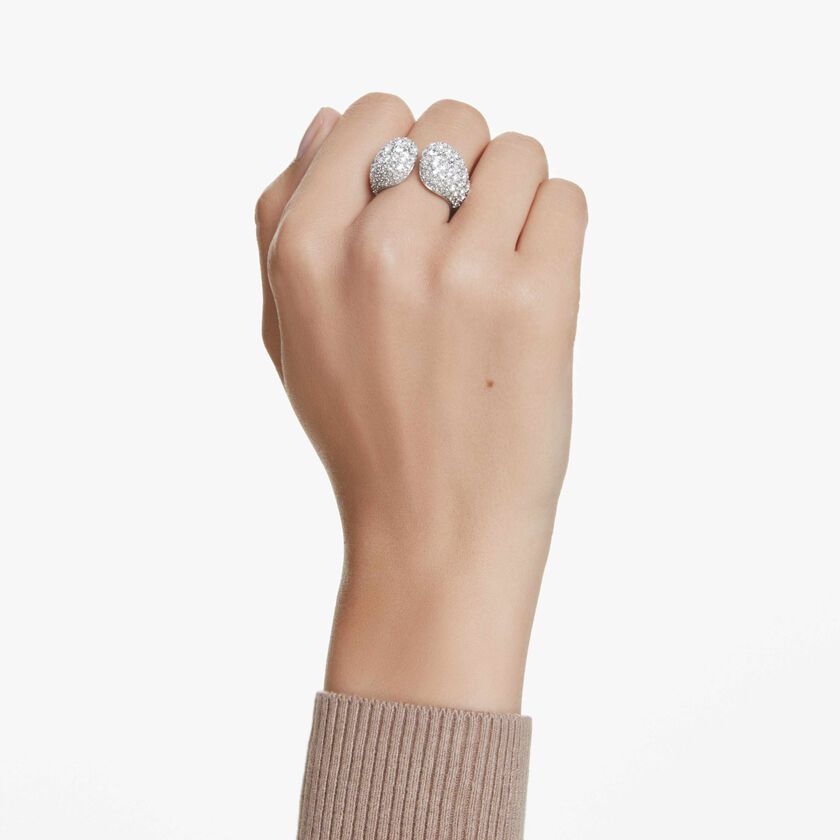 swarovski خاتم كوكتيل sublima، قطع مُستدير، لون أبيض، طلاء روديوم