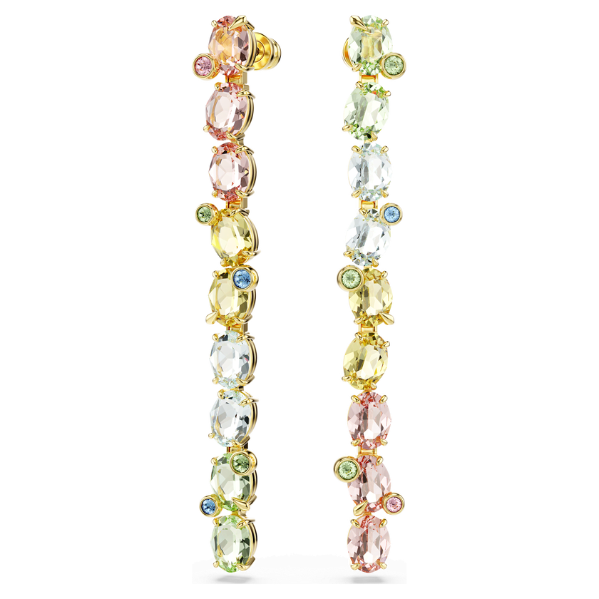 swarovski أقراط متدلية gema، تصميم غير متماثل، قطع متنوع، ألوان متعددة، طلاء باللون الذهبي