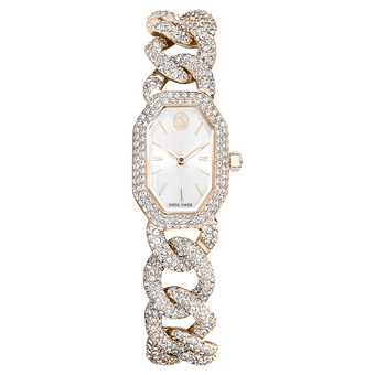 swarovski ساعة dextera chain، صناعة سويسرية، سوار كريستال، لون أبيض، لمسة نهائية بلون ذهبي شامبين