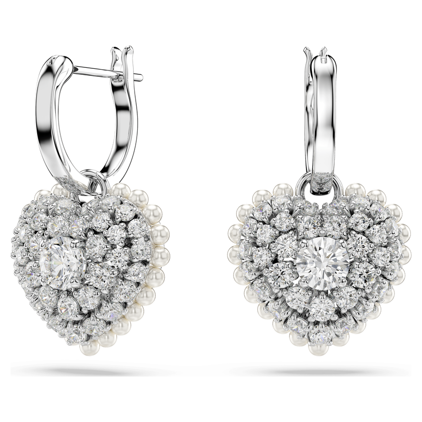 swarovski أقراط متدلية hyperbola، لؤلؤ كريستال، على شكل قلب، لون أبيض، طلاء روديوم
