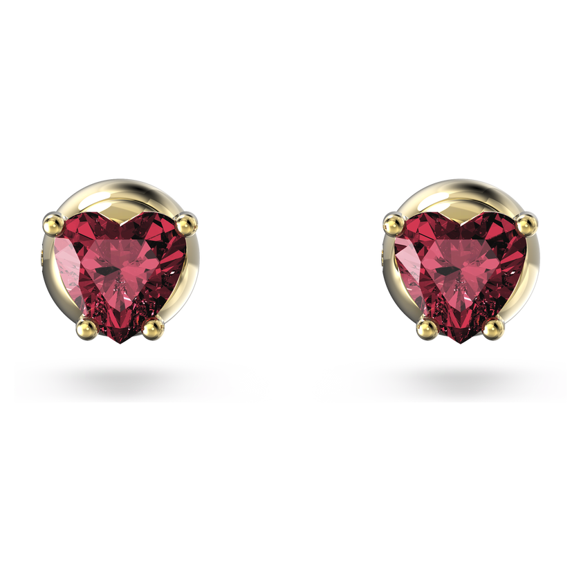 swarovski أقراط دبوسية chroma، على شكل قلب، لون أحمر، طلاء بلون ذهبي