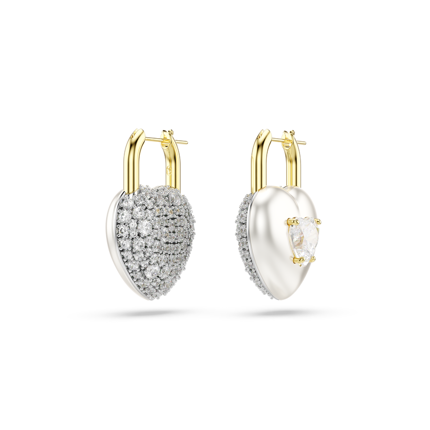 swarovski أقراط متدلية idyllia، قطع متنوع، شكل قلب، لون أبيض، طلاء باللون الذهبي