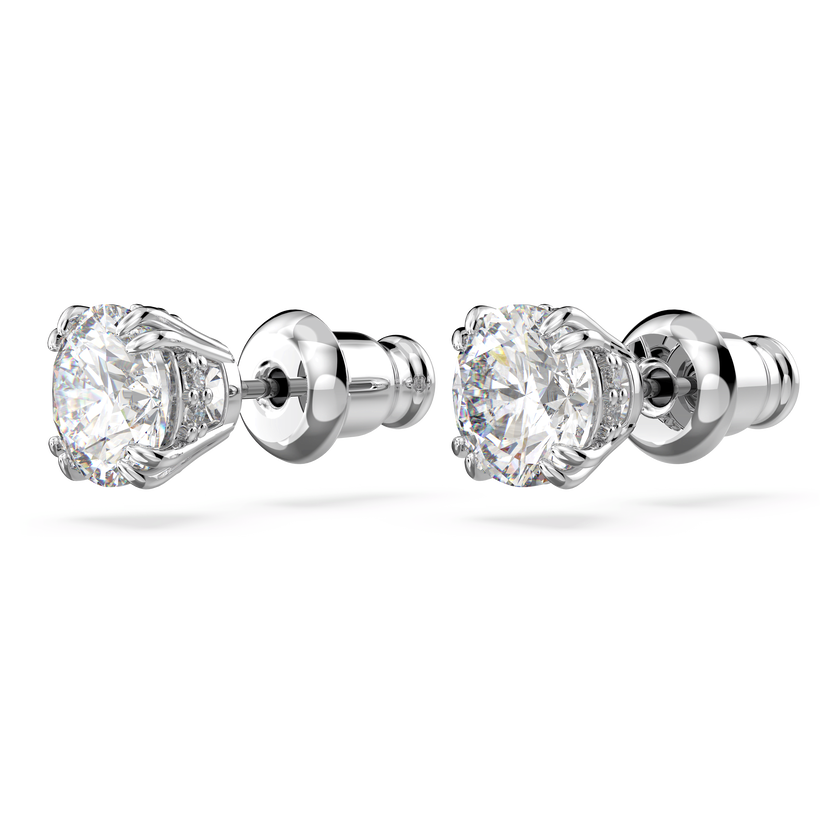 swarovski أقراط دبوسية stilla، قطع مستدير، لون أبيض، طلاء روديوم