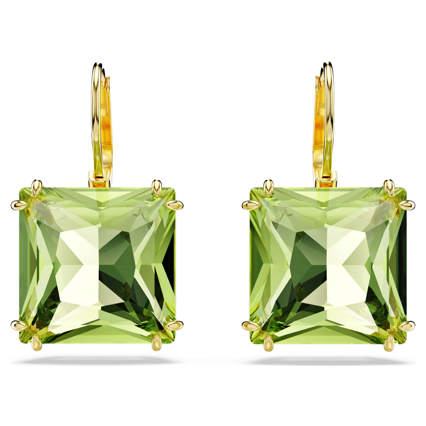 swarovski أقراط millenia، مزدانة بكريستالات مربعة، لون أخضر، طلاء ذهبي