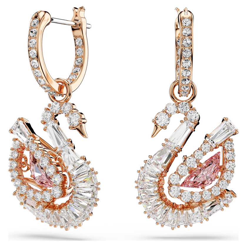 swarovski أقراط متدلية swan، كريستالات متراصة، بجعة، لون وردي