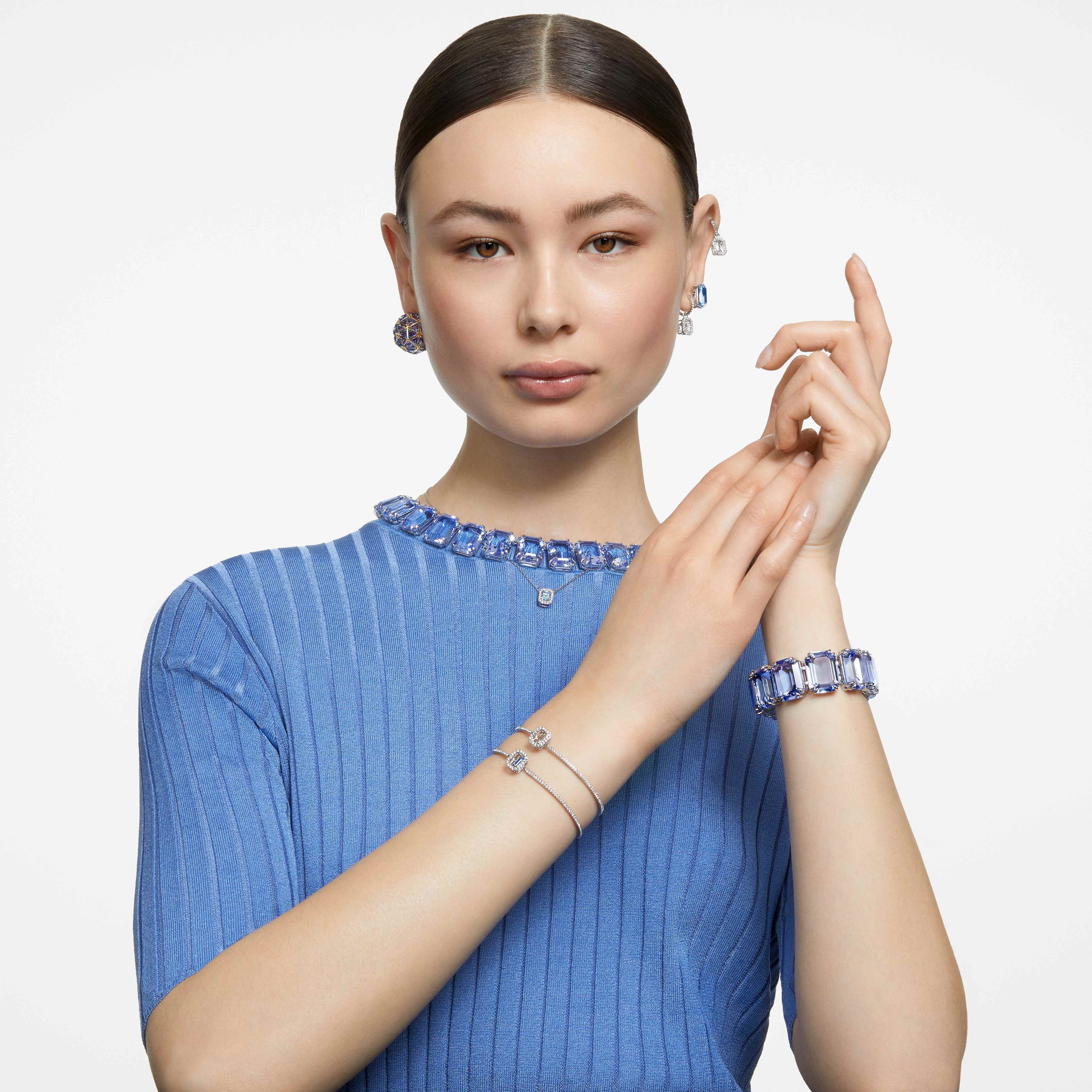 swarovski أقراط متدلية una، قطع مثمن، لون أبيض، طلاء روديوم