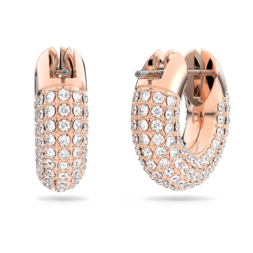swarovski أقراط حلقية dextera، مزدانة بكريستالات متراصة، لون أبيض، طلاء ذهبي وردي